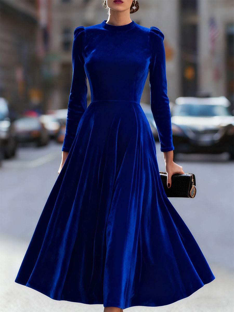 Larah – Luxurious Velvet Long-Sleeve Midi Dress
