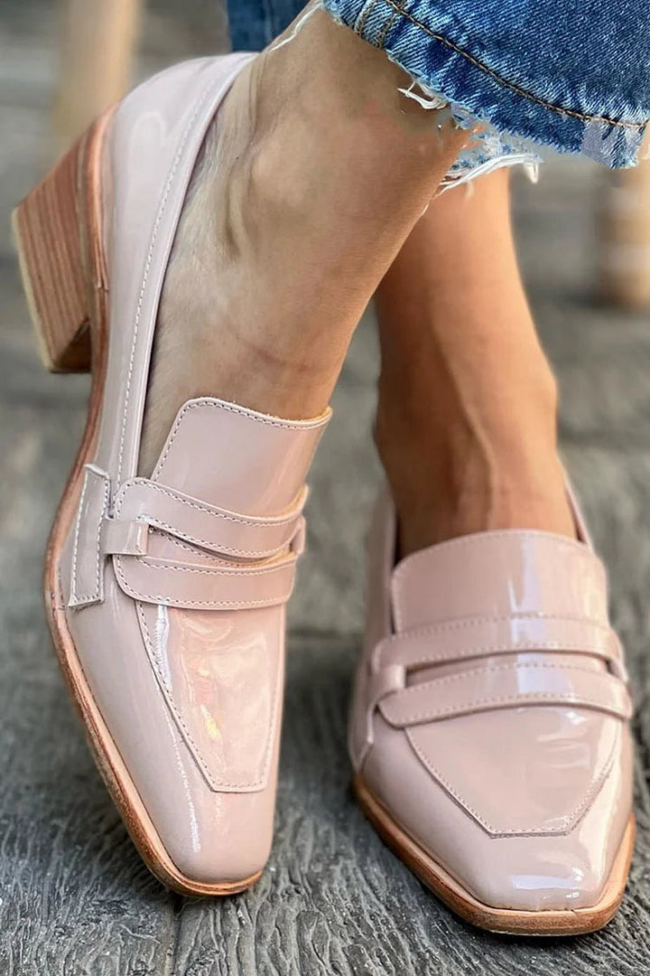 SHINY WIDE HEEL LOAFERS