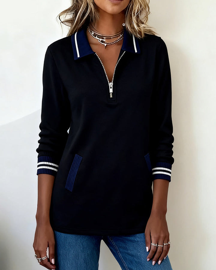 Laluna® | Loose Sweatshirt with Lapel and Zipper