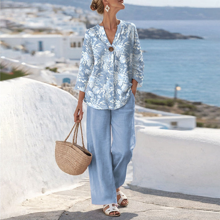 Blue Floral Two Piece Set