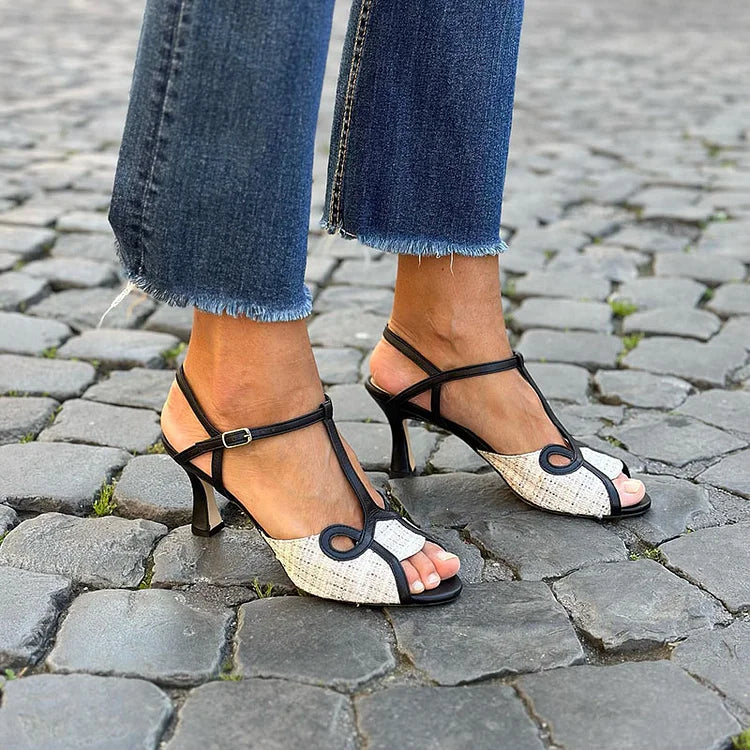 MEDIUM HEEL RETRO STYLE SANDALS