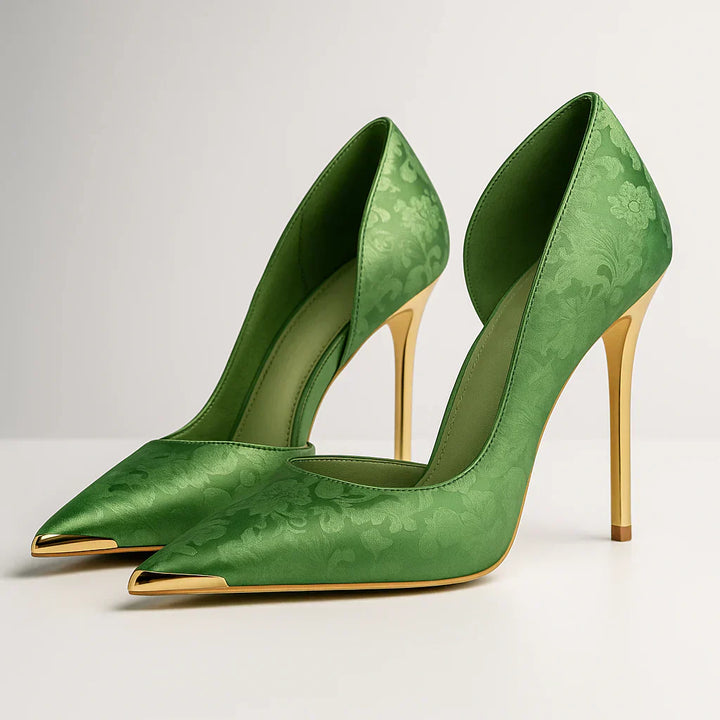 Green Éclat™ – Satin Heels with Gold Tip