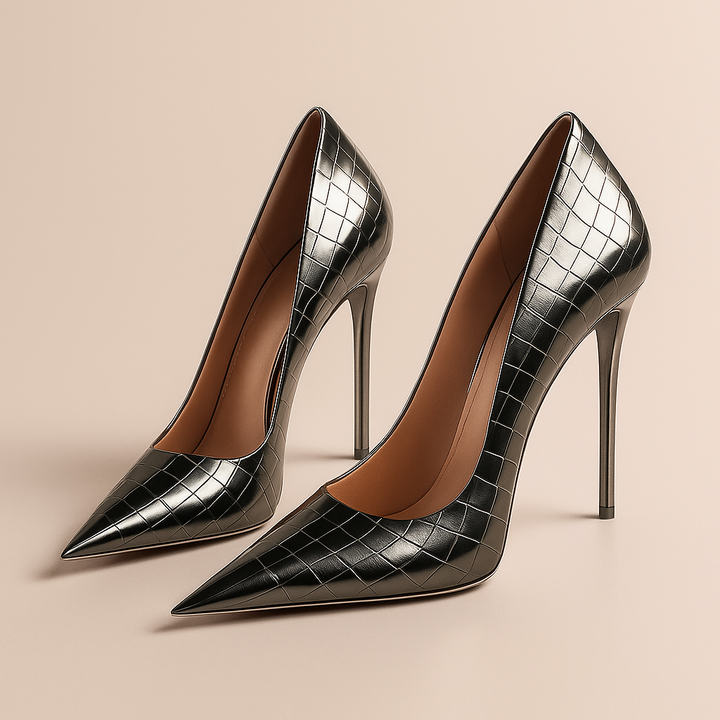 Noir Éclat™ – Stiletto Heels with Crocodile Step