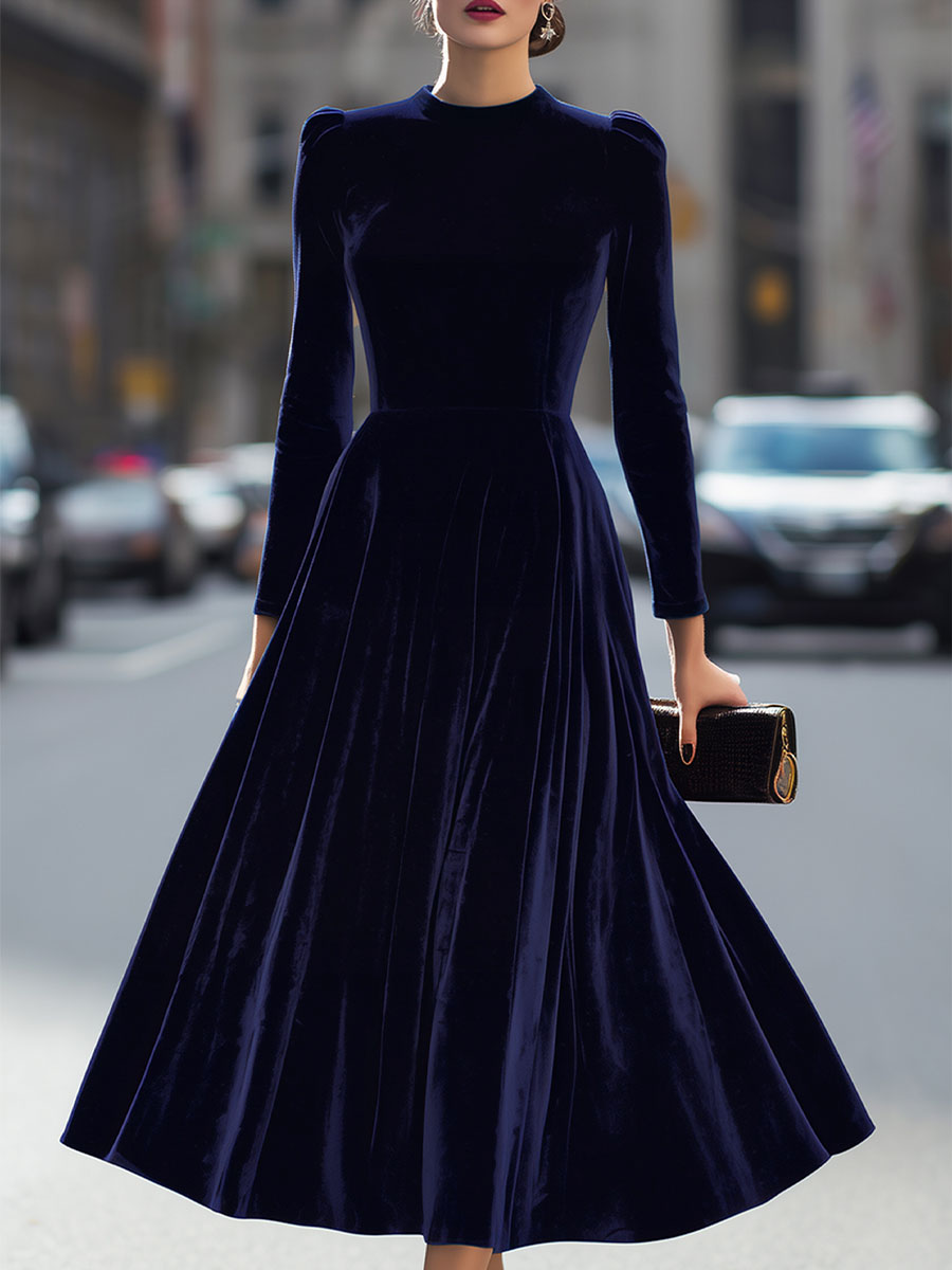Larah – Luxurious Velvet Long-Sleeve Midi Dress