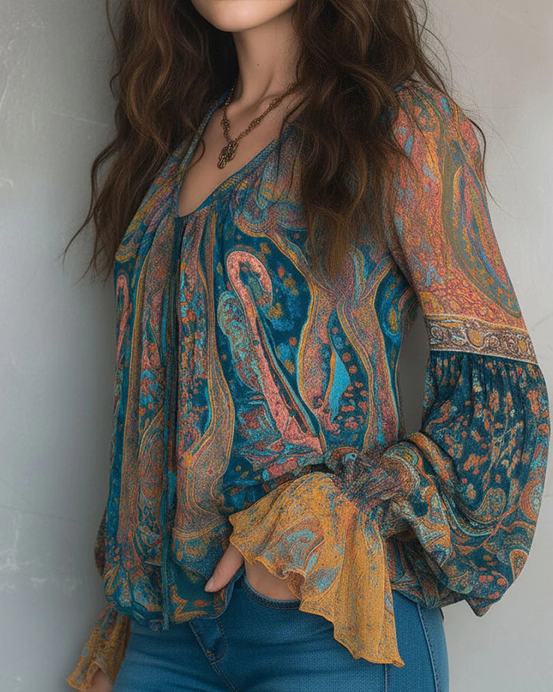 Sorella | Bohemian V-Neck Blouse with Flared Sleeves