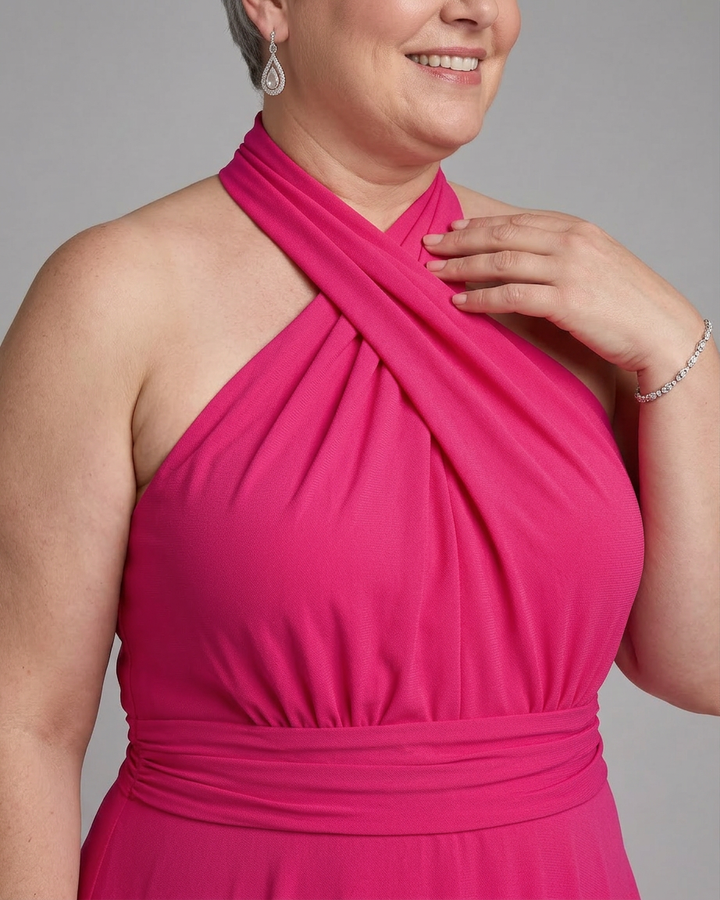 Vaelora | Cross Halter Draped Side Slit Midi Dress