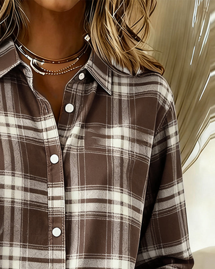 Laluna® | Shirt with Check Pattern and Notched Collar