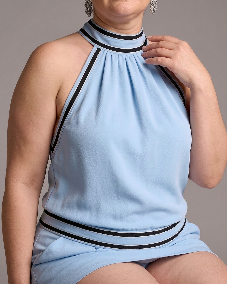 Zephyrine | Contrast Trim Halter Neck Wide Leg Jumpsuit