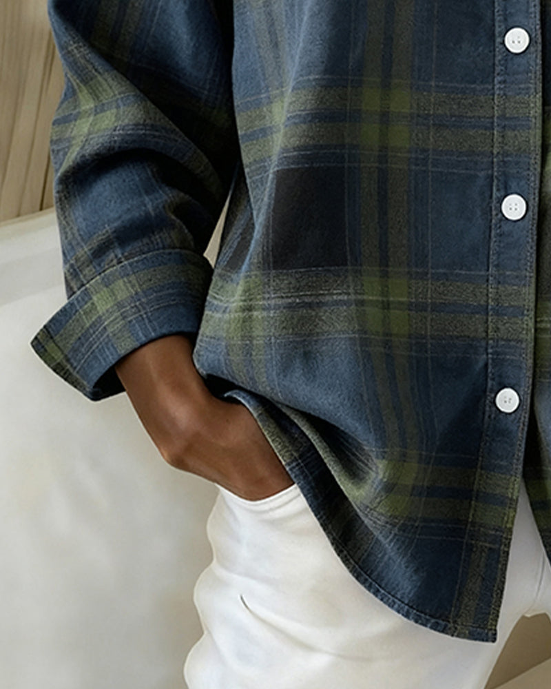 Laluna® | Shirt with Check Pattern and Notched Collar