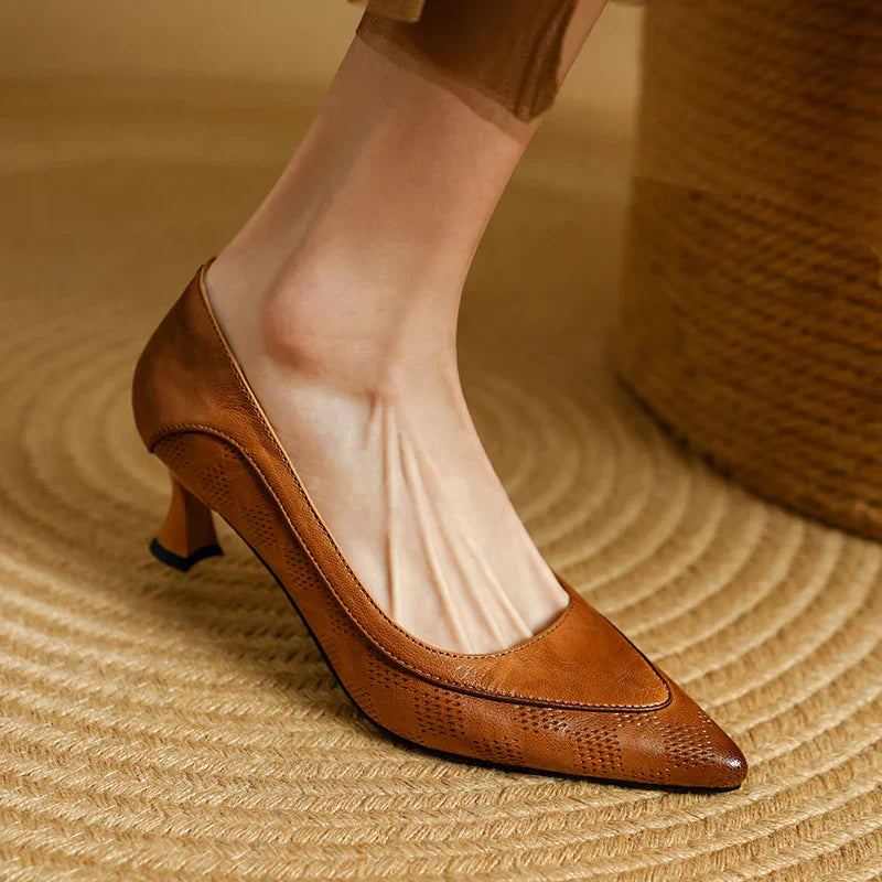 Elegant Natural Leather Heels Belle