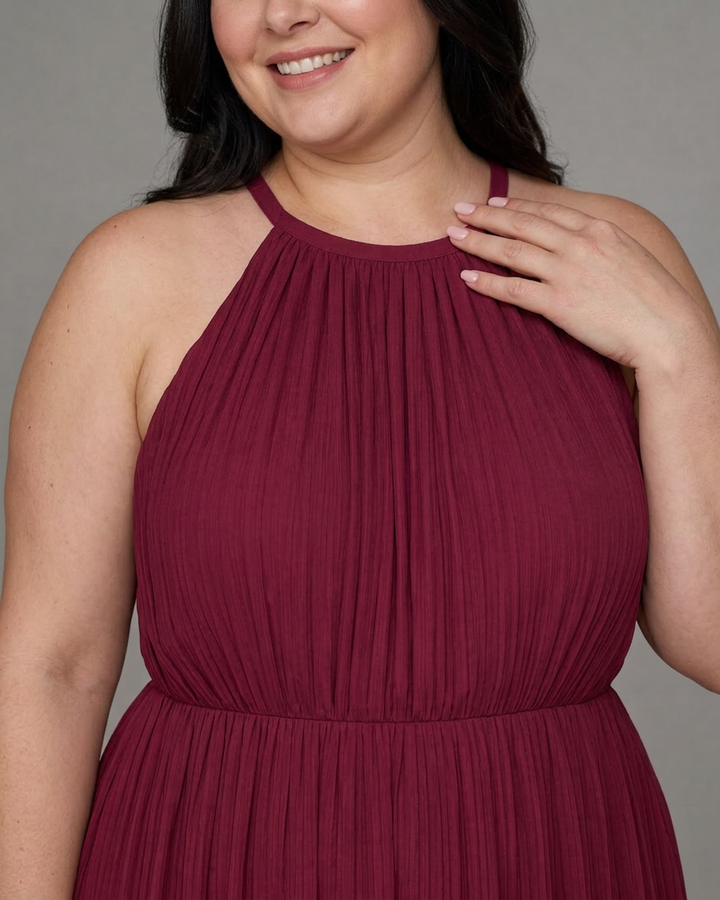 Sylvara | Pleated Halter Neck Wide Leg Relaxed Jumpsuit