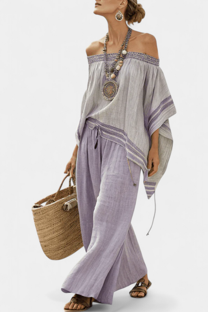 Serenella - Off-Shoulder Top and Wide-Leg Striped Pants