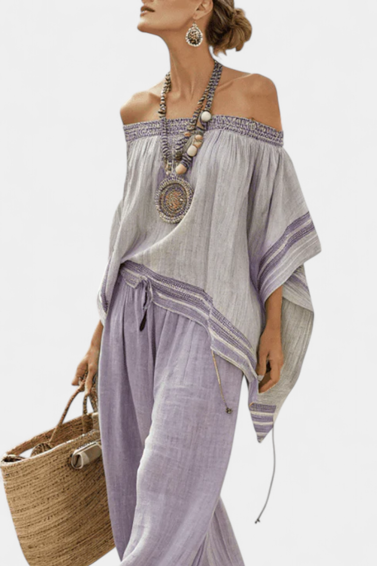 Serenella - Off-Shoulder Top and Wide-Leg Striped Pants