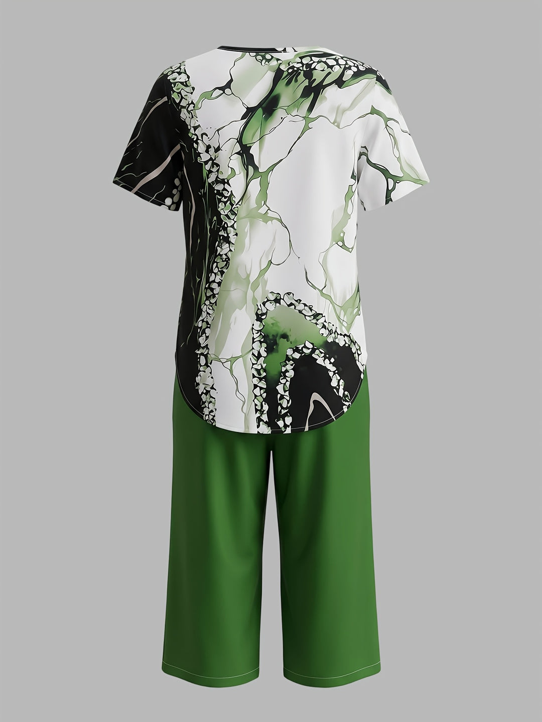 Women's Casual Short-sleeved Top + Solid Color Shorts