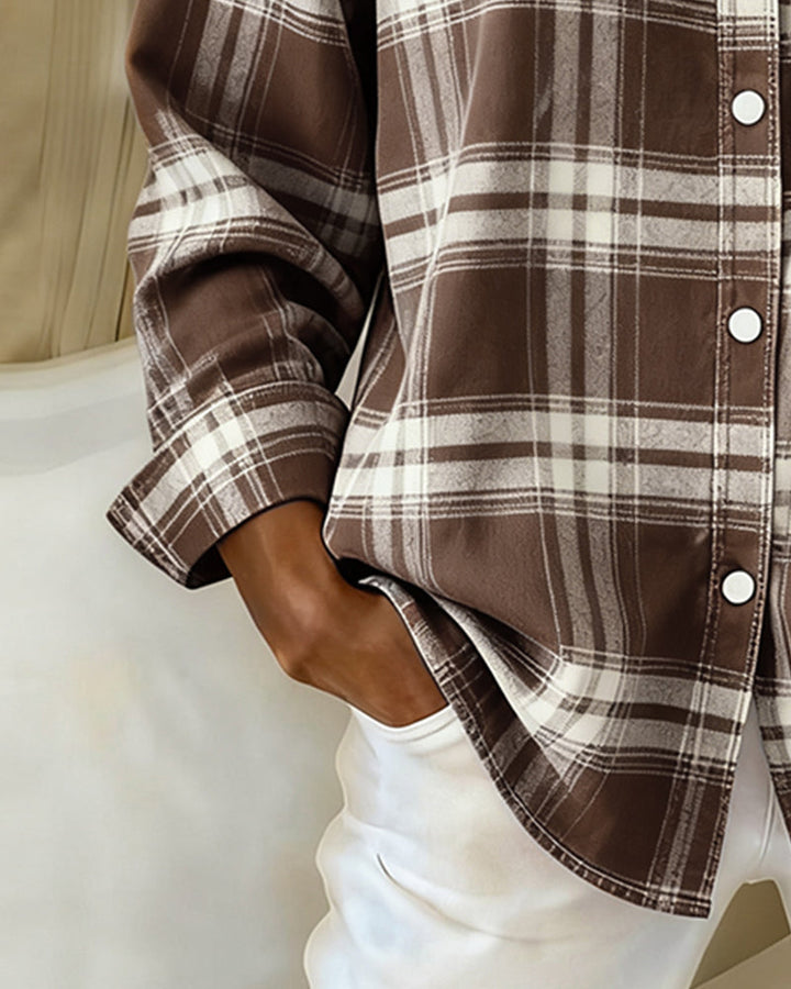 Laluna® | Shirt with Check Pattern and Notched Collar