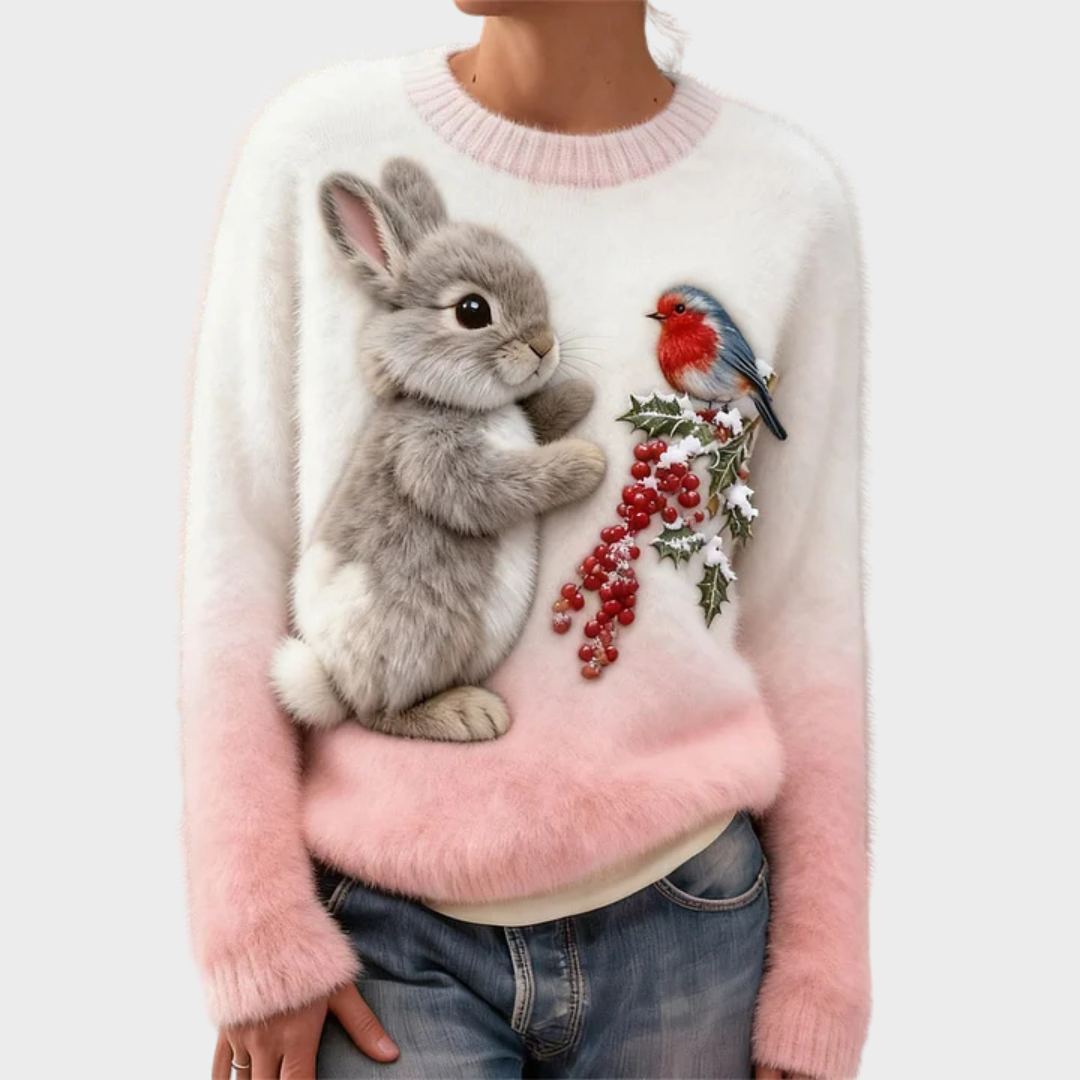 Lucy | Plush sweater with Christmas rabbit