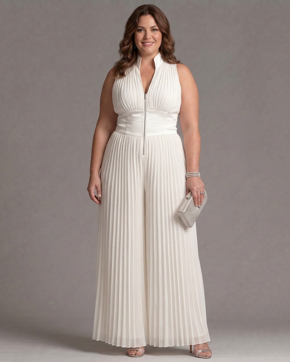 Zakira | Pleated Halter Neck Wide Leg Jumpsuit