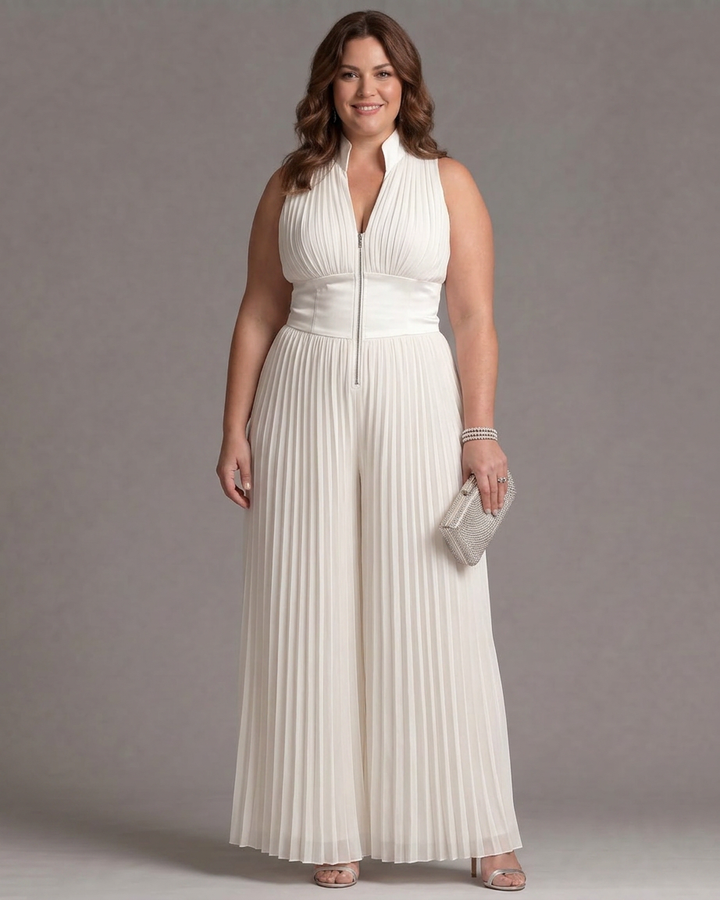 Zakira | Pleated Halter Neck Wide Leg Jumpsuit