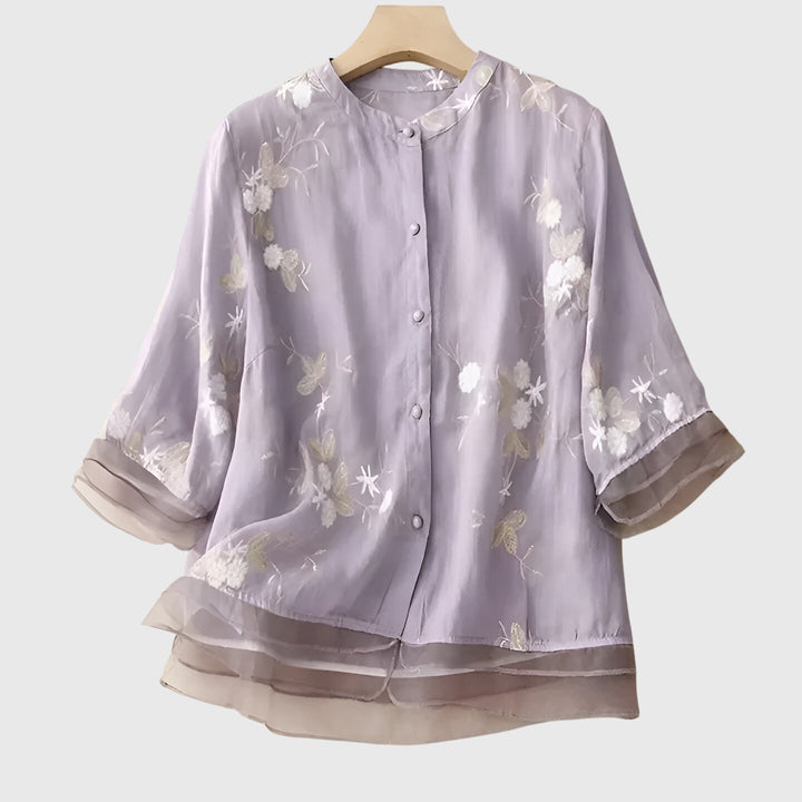 Clara | Elegant Top with Embroidered Flowers