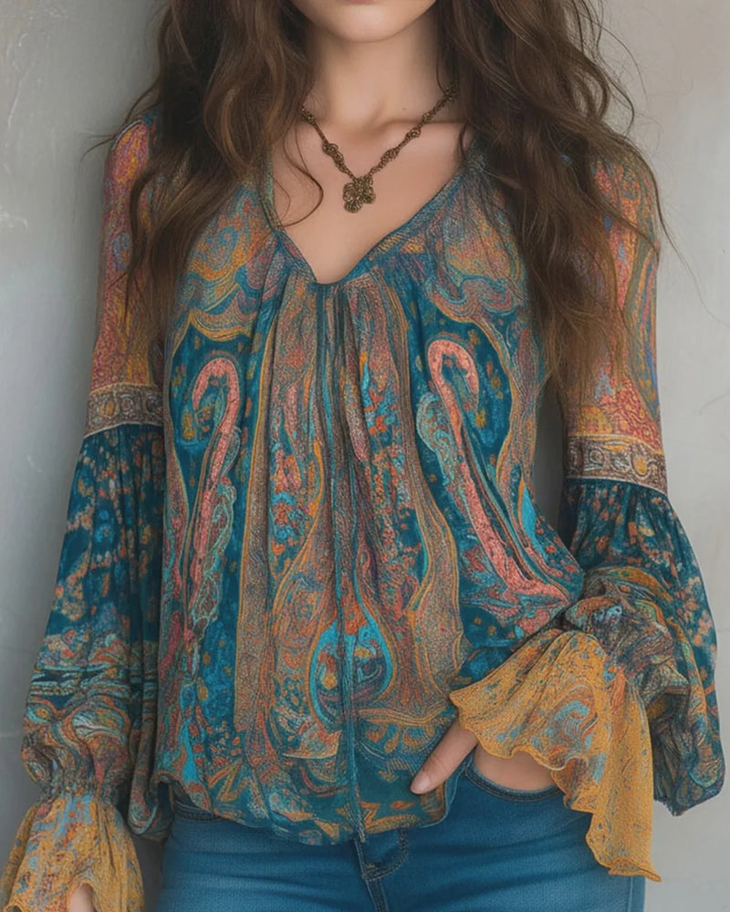 Sorella | Bohemian V-Neck Blouse with Flared Sleeves