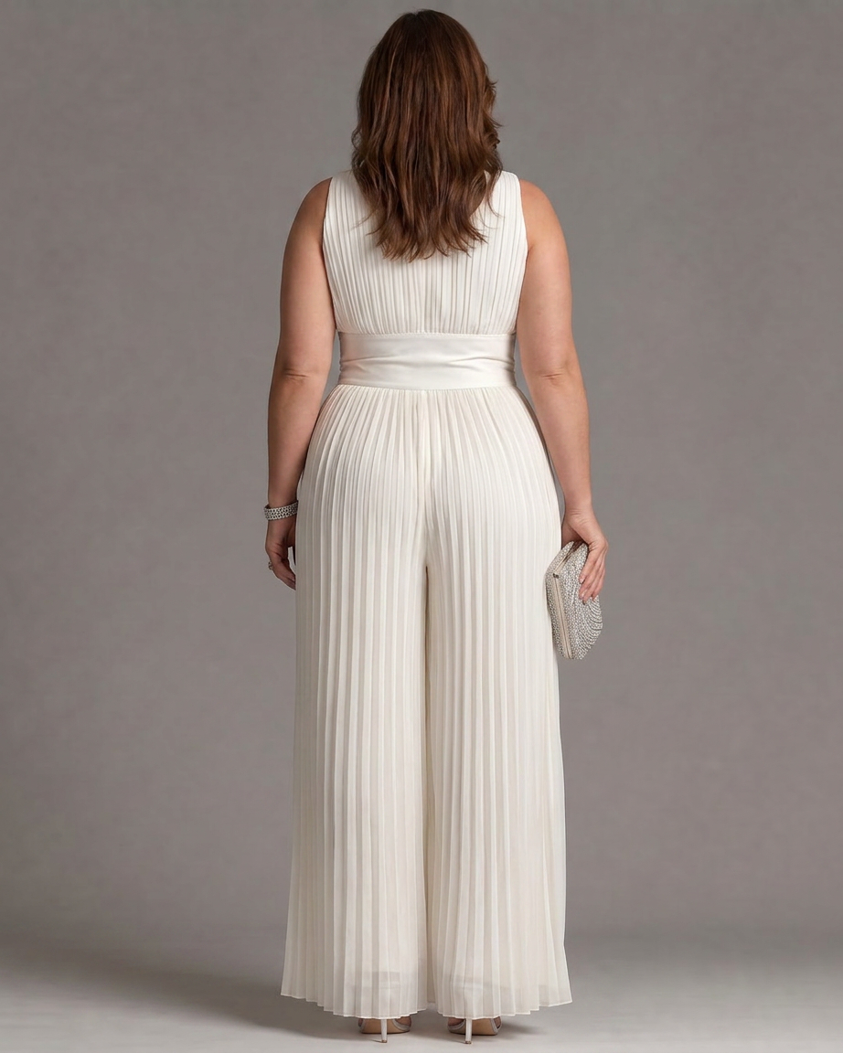 Zakira | Pleated Halter Neck Wide Leg Jumpsuit