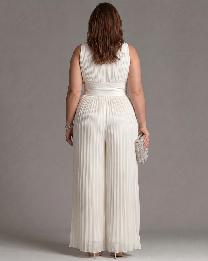 Zakira | Pleated Halter Neck Wide Leg Jumpsuit