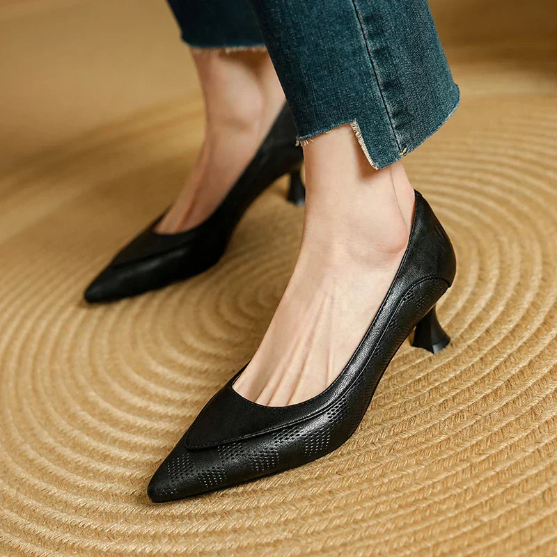 Elegant Natural Leather Heels Belle