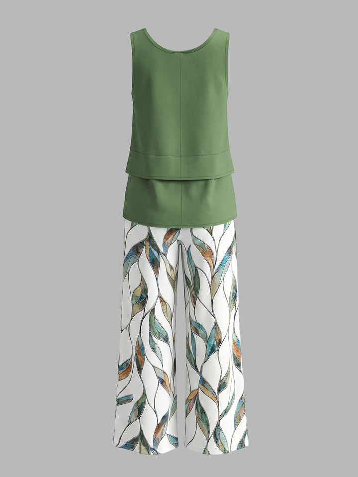 Women'S Casual Solid Short Sleeve Top And Floral Print Wide Leg Pants