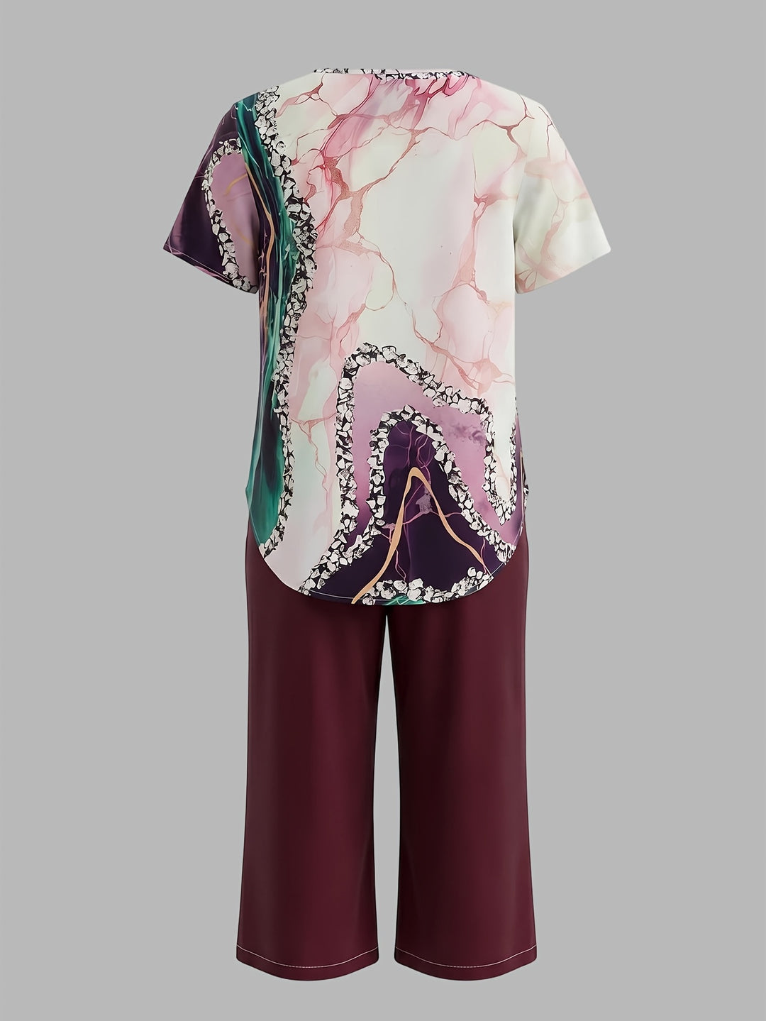 Women's Casual Short-sleeved Top + Solid Color Shorts