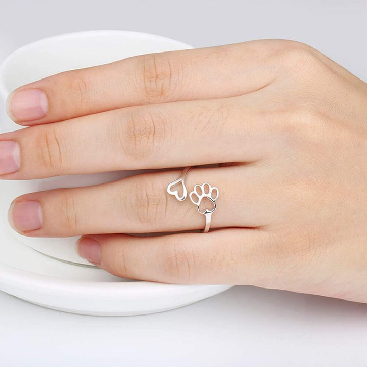Handcrafted Ring with Paw and Heart