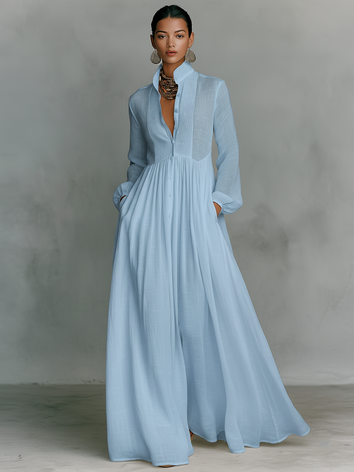 Françoise | Robe Maxi Lin Patchwork Col Montant