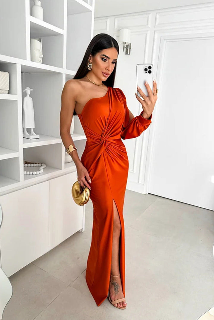 Estella - One-Sleeve Elegant Wedding Guest Maxi Dress