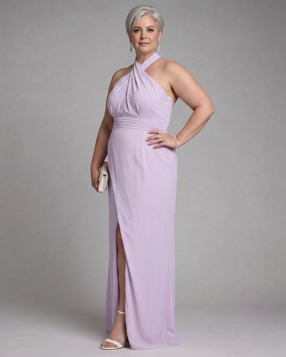 Vaelora | Cross Halter Draped Side Slit Midi Dress