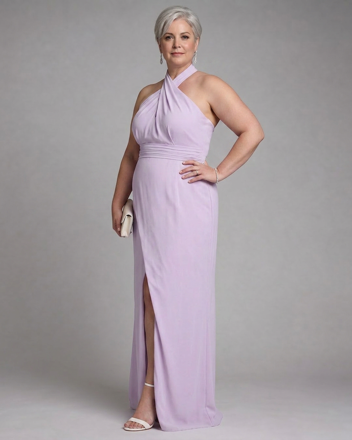 Vaelora | Cross Halter Draped Side Slit Midi Dress