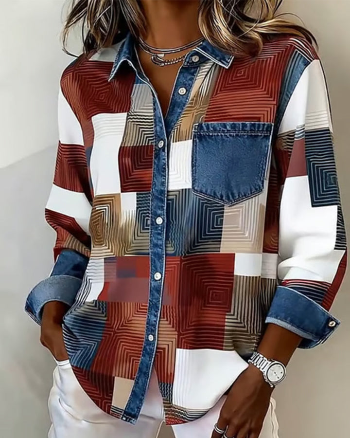 Laluna® | Color Block Shirt Fashionable Collar