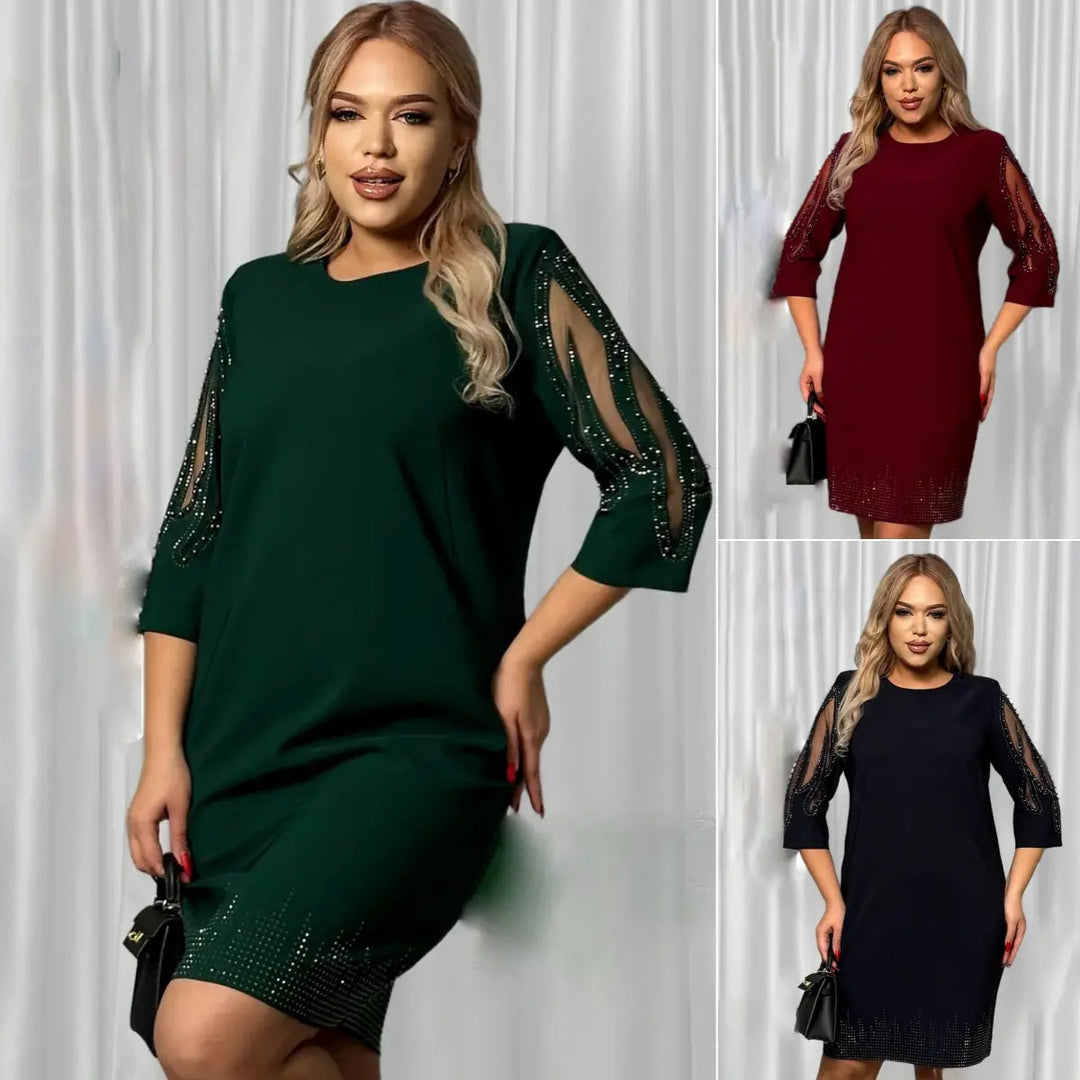 Valentina - Classic Black Dress with Sheer Embroidered Sleeves