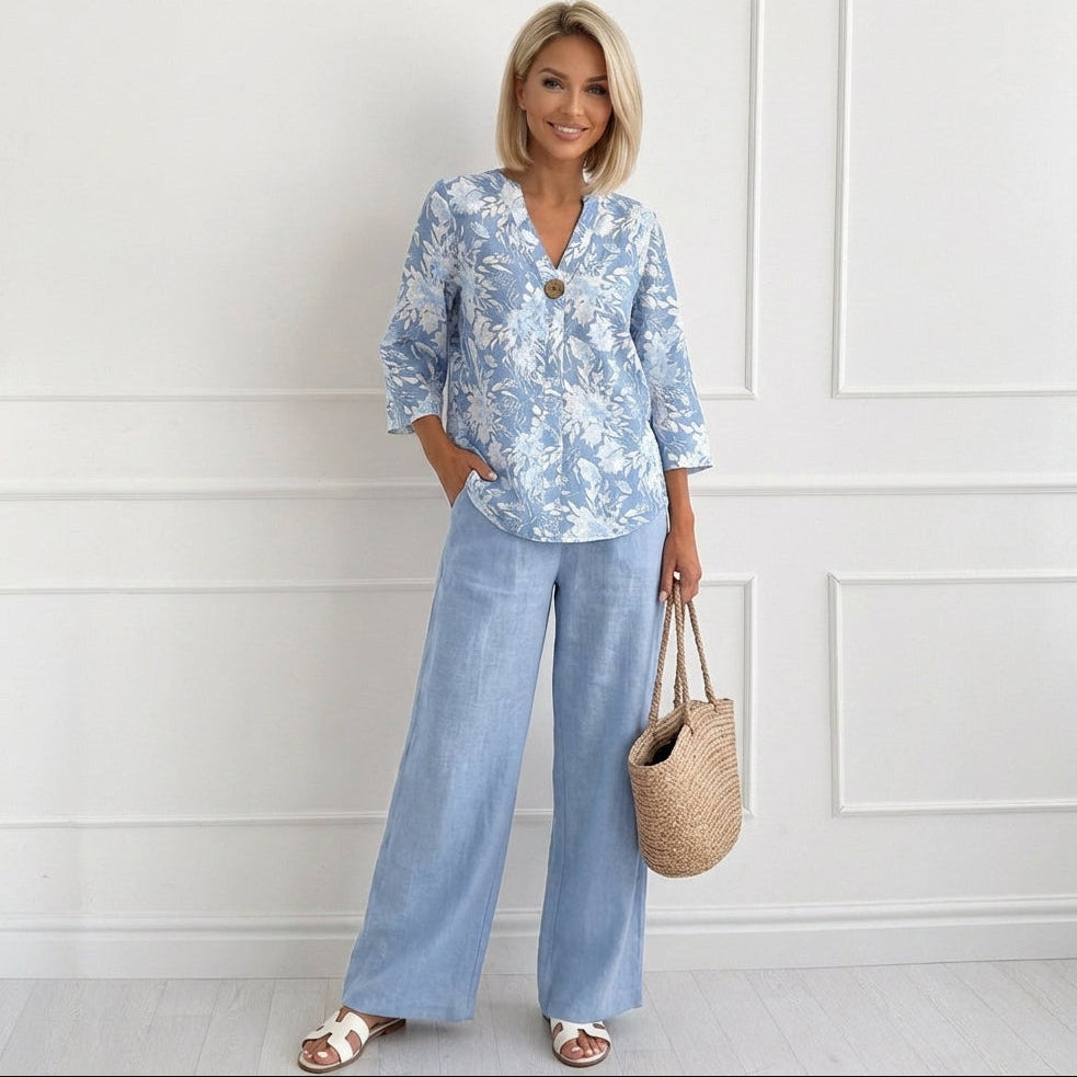 Blue Floral Two Piece Set