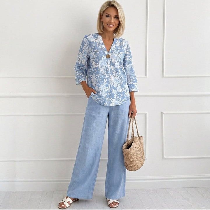Blue Floral Two Piece Set