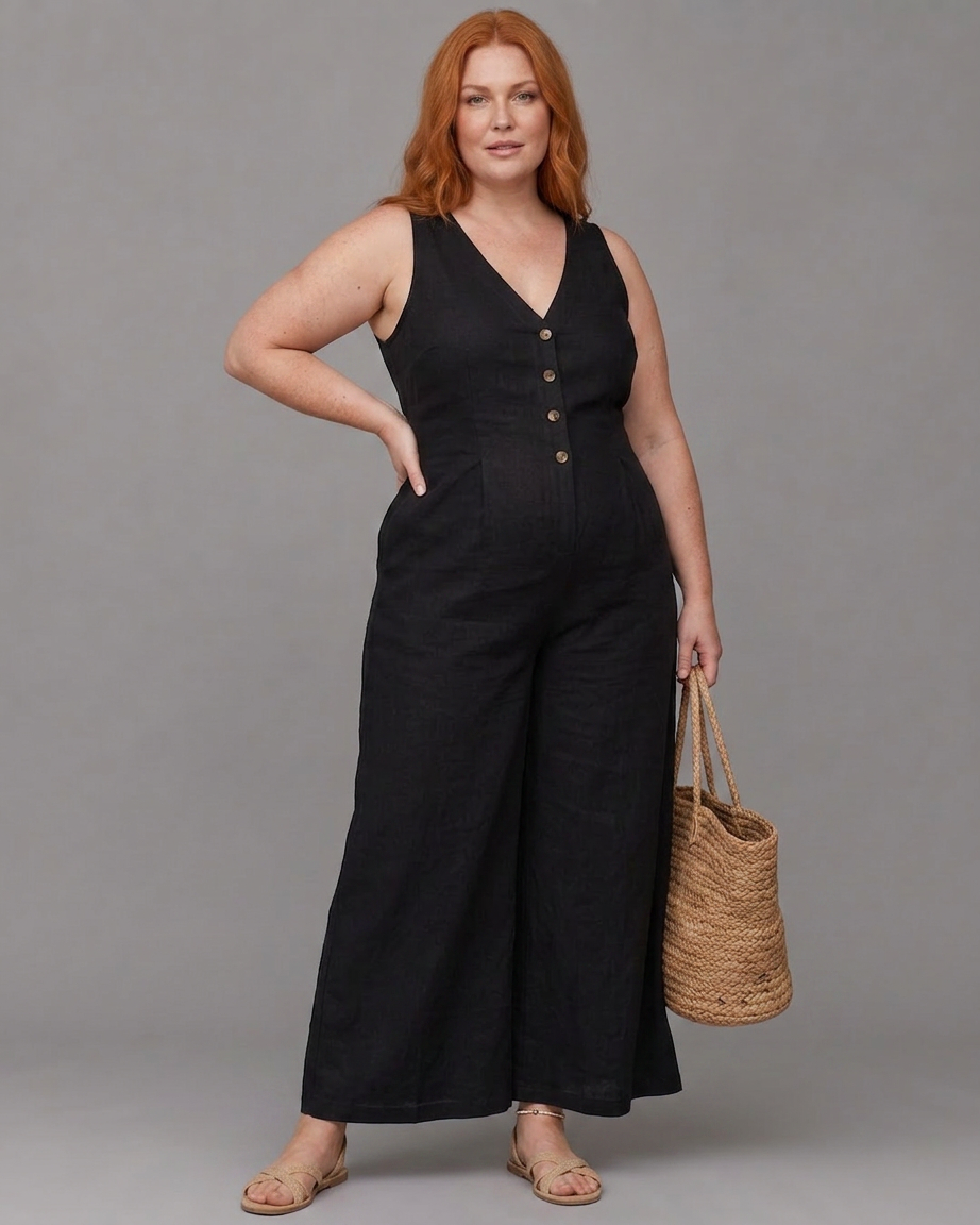 Lyssara | Button Front Sleeveless Wide Leg Relaxed Jumpsuit