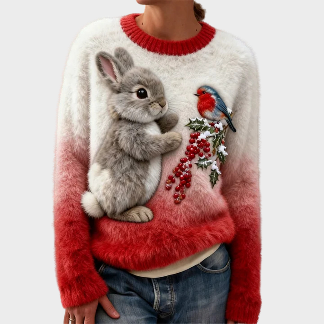 Lucy | Plush sweater with Christmas rabbit