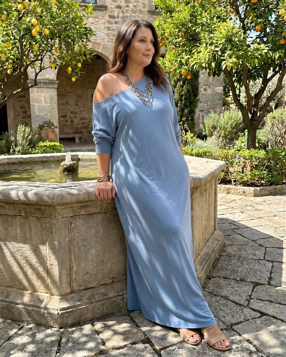 Asterelle | One Shoulder Side Slit Flowing Midi Dress