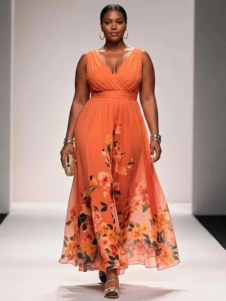 Rose | Light Blue Floral Chiffon V-Neck Maxi Dress