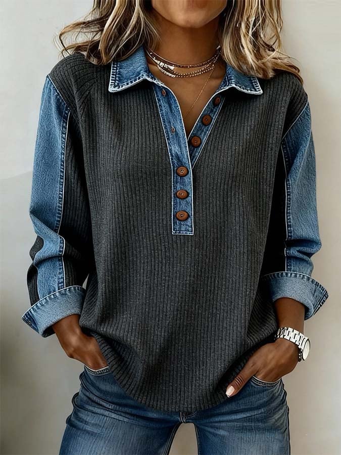 Women'S Casual Contrast Color Stitching Pullover Sweatshirt