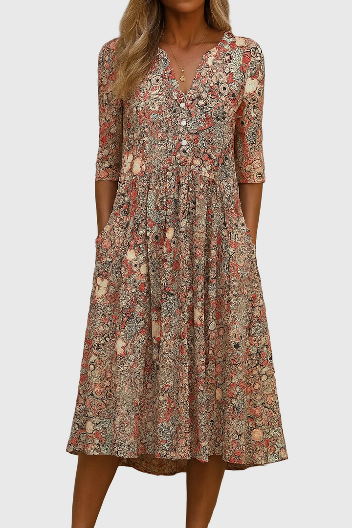 Harlow | Graceful V-Neck Elegance Midi Dress