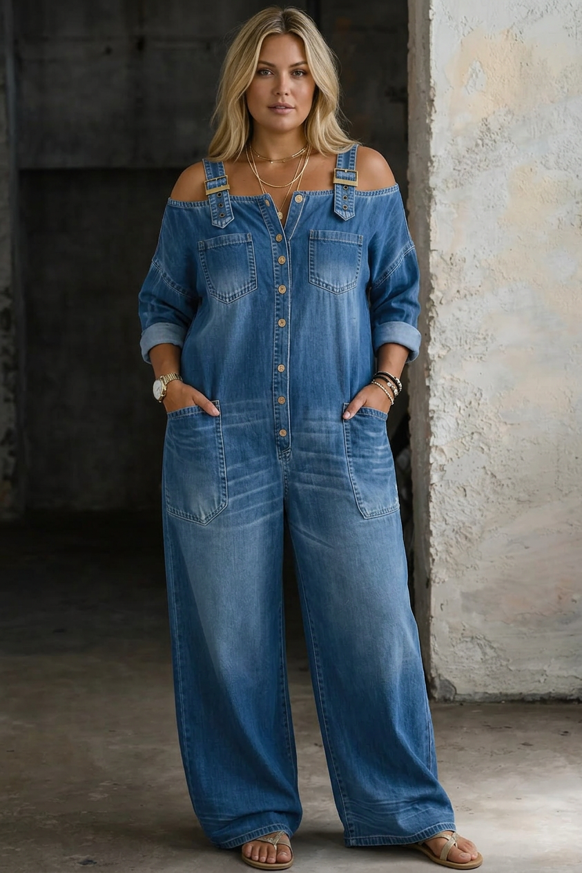 Sophia | Off Shoulder Denim Jumpsuit