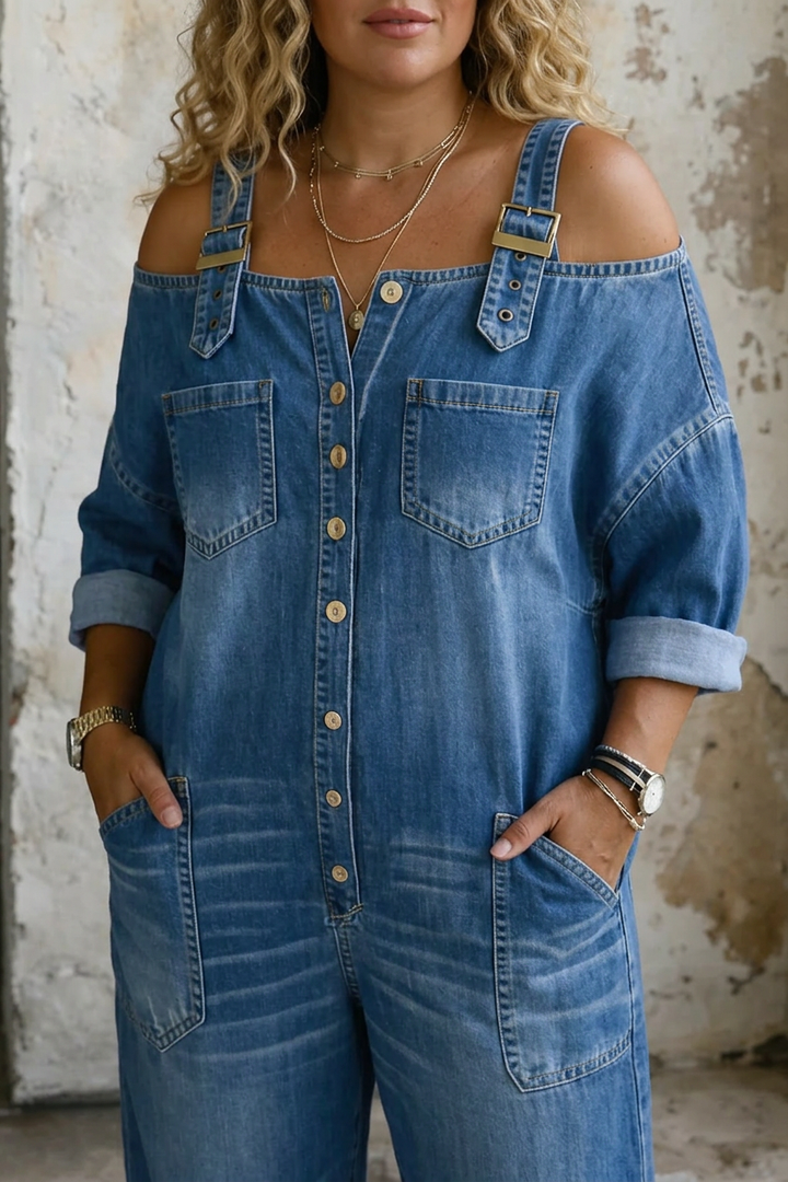 Sophia | Off Shoulder Denim Jumpsuit