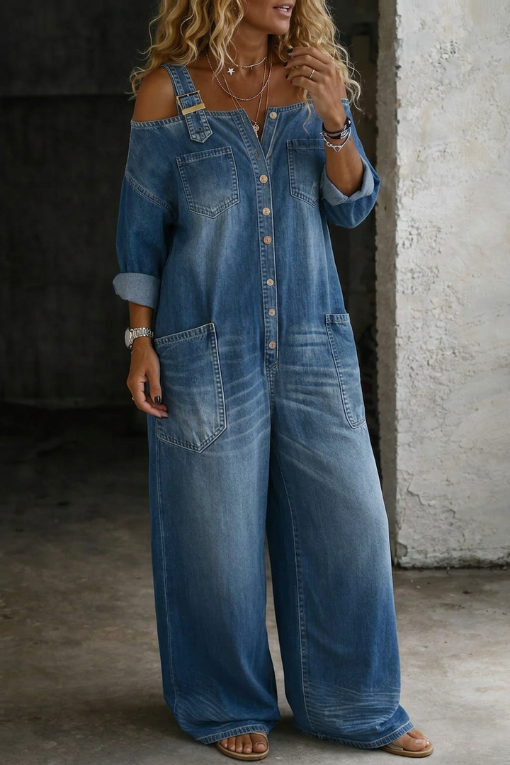 Sophia | Off Shoulder Denim Jumpsuit