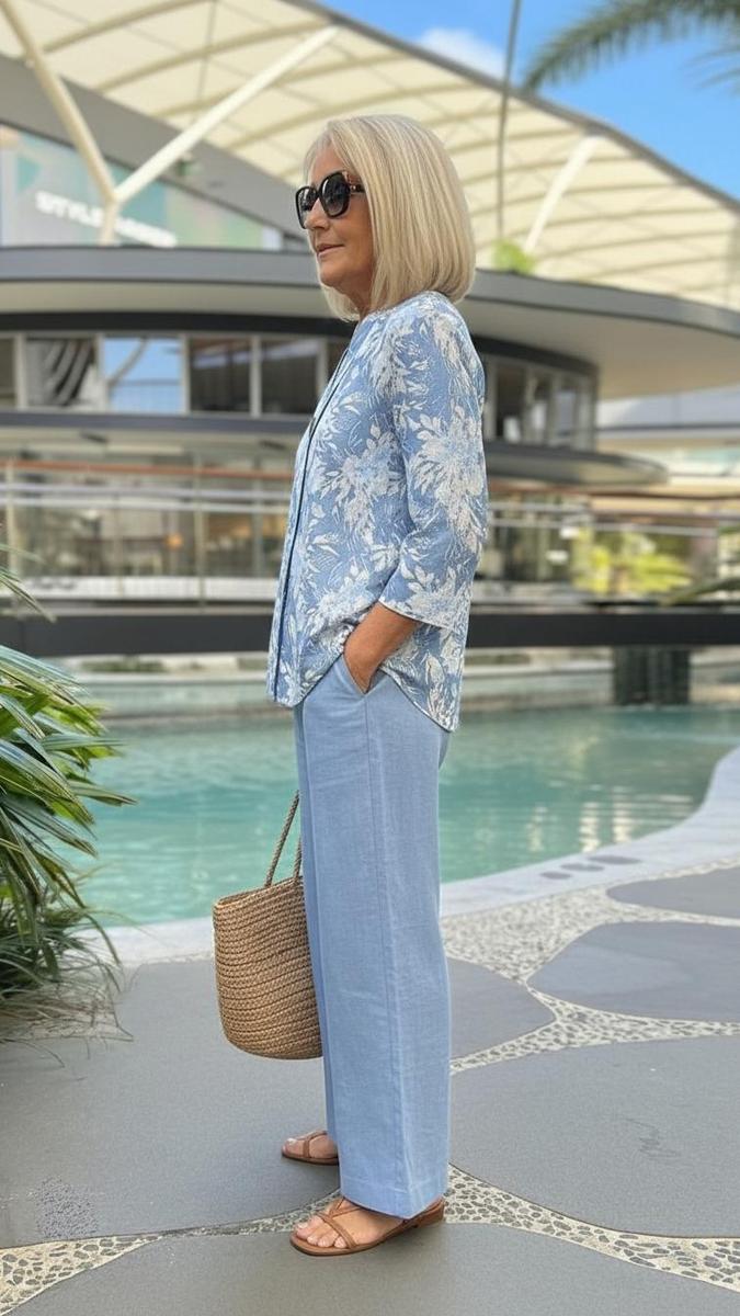 Blue Floral Two Piece Set