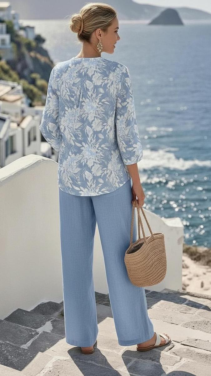 Blue Floral Two Piece Set