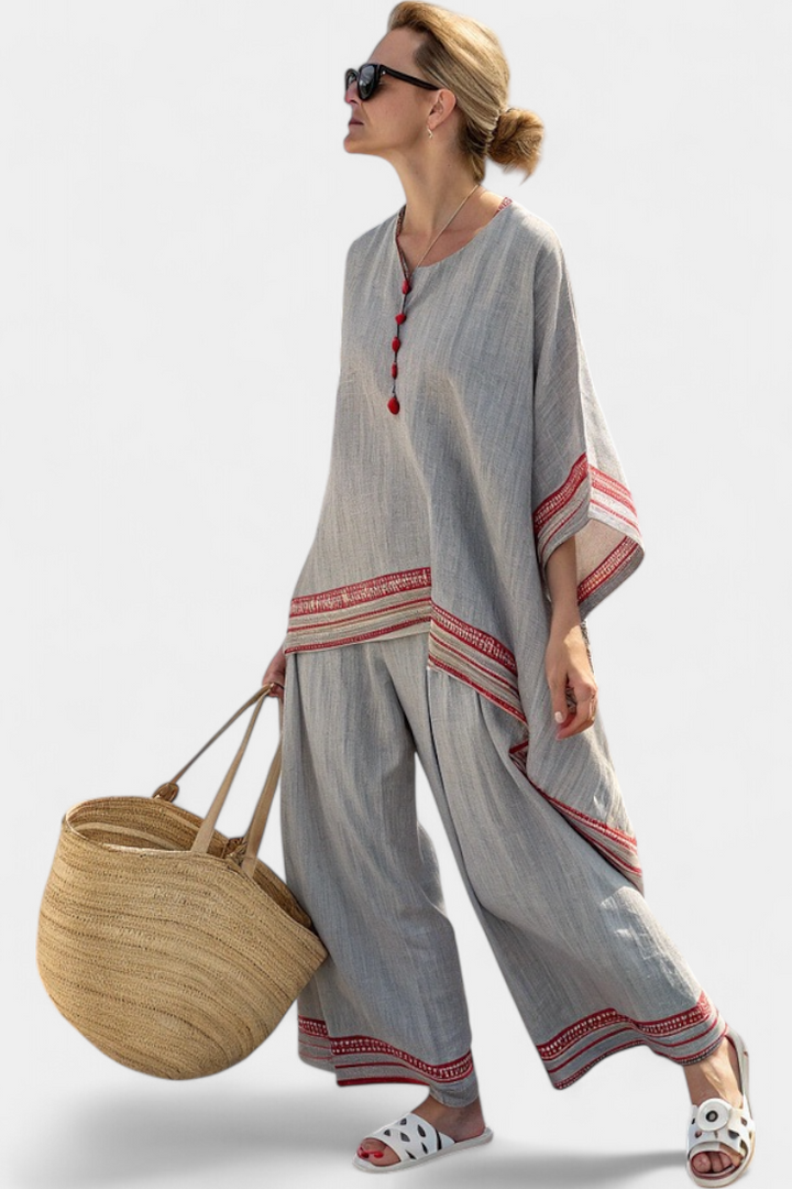 Rossella – Sophisticated Asymmetrical Blouse and Wide-Leg Ethnic Pants